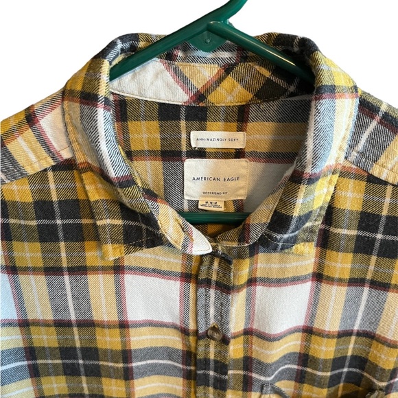American Eagle boyfriend fit ahh-mazingly top soft flannel shirt yellow plaid M - Picture 2 of 4